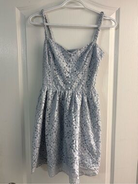 Talula Powder Blue Lace Mini Dress with Spaghetti Straps